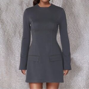 NWT Woman’s CS Gray Mock Neck Long Split Sleeve Short Dress / XL